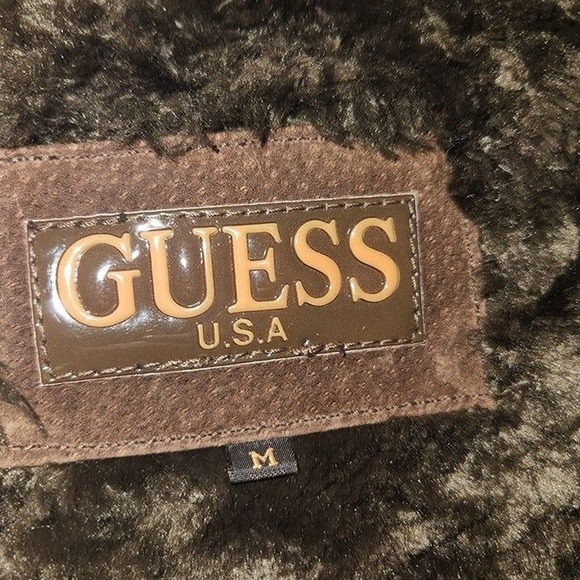 Vintage Authentic GUESS 100% Leather Suede Jacket Faux Fur Lining Y2K MediumccX - Picture 11 of 12